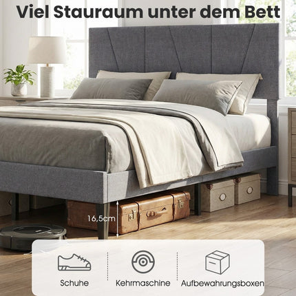 Adjustable Headboard Double Bed Frame, 140x200 cm, Dark Grey