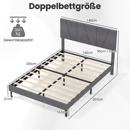 Adjustable Headboard Double Bed Frame, 140x200 cm, Dark Grey