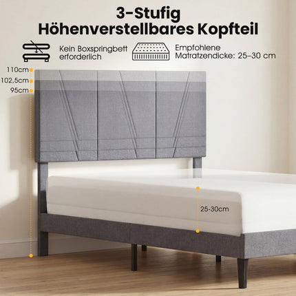Adjustable Headboard Double Bed Frame, 140x200 cm, Dark Grey