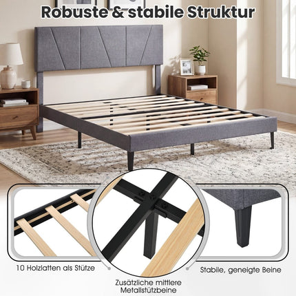 Adjustable Headboard Double Bed Frame, 160x200 cm, Dark Grey