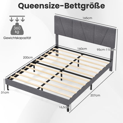 Adjustable Headboard Double Bed Frame, 160x200 cm, Dark Grey