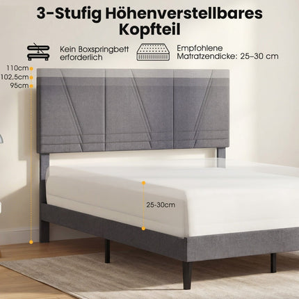 Adjustable Headboard Double Bed Frame, 160x200 cm, Dark Grey