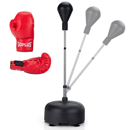 Adjustable Height Boxing Ball with Stand – Black, Includes Gloves