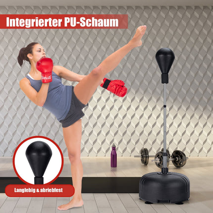 Adjustable Height Boxing Ball with Stand – Black, Includes Gloves