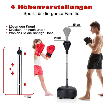 Adjustable Height Boxing Ball with Stand – Black, Includes Gloves