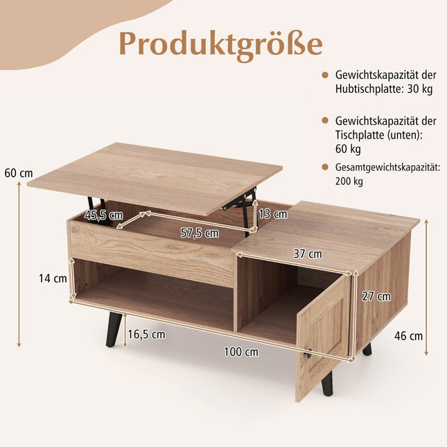 Höhenverstellbarer Couchtisch mit verstecktem Stauraum, 100x50 cm