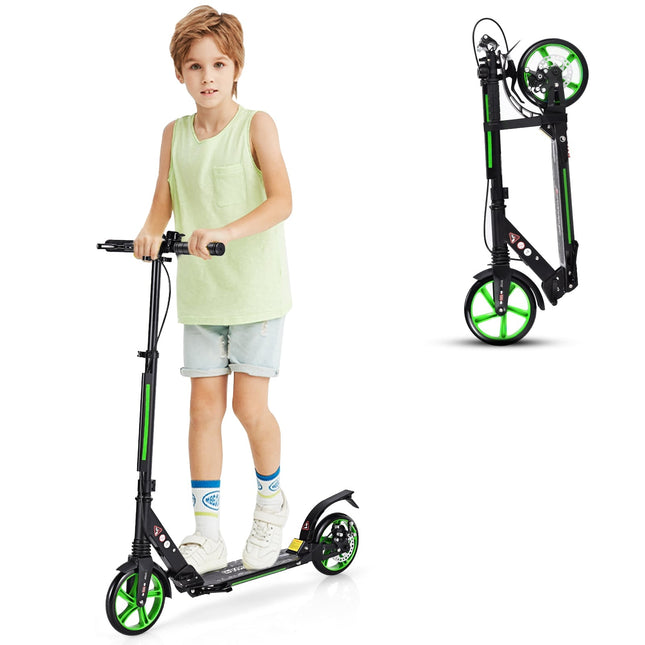 Kinderroller, höhenverstellbar, faltbar, schwarz/grüne Räder