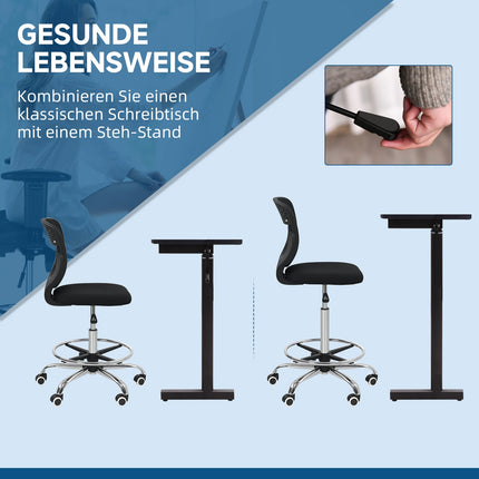 Bürostuhl mit verstellbarer Höhe – Schwarz, gepolstert, ohne Armlehnen