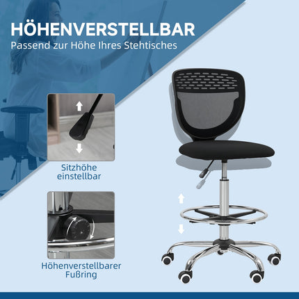 Bürostuhl mit verstellbarer Höhe – Schwarz, gepolstert, ohne Armlehnen