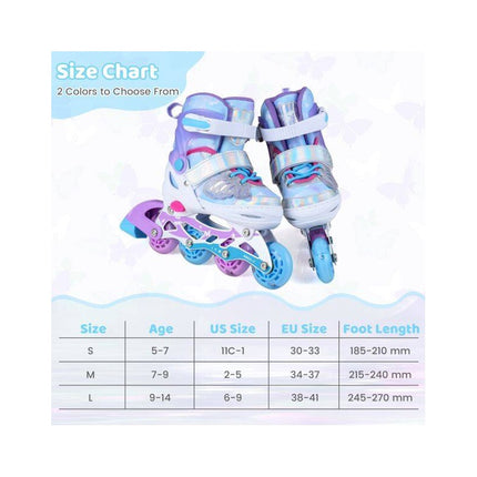 Adjustable Inline Skates for Kids with Light-Up Wheels, Blue, Size S 30-33