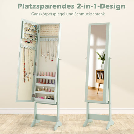 Verstellbarer Schmuckschrank mit Ganzkörperspiegel, Grün