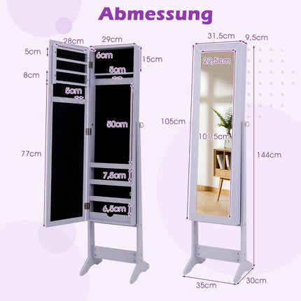 Verstellbarer Schmuckschrank mit Ganzkörperspiegel, Lila