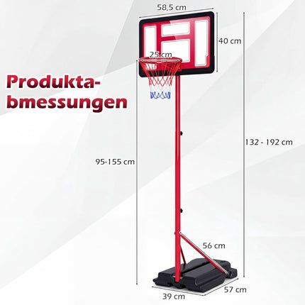 Verstellbarer Kinder-Basketballkorb 95–155 cm mit befüllbarem Standfuß