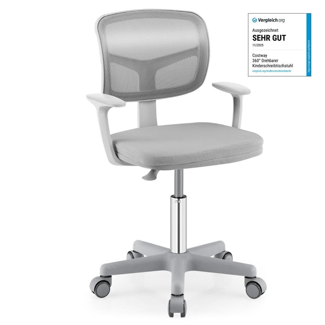 Verstellbarer Kinder-Schreibtischstuhl, 360° drehbar, ergonomisch, Grau