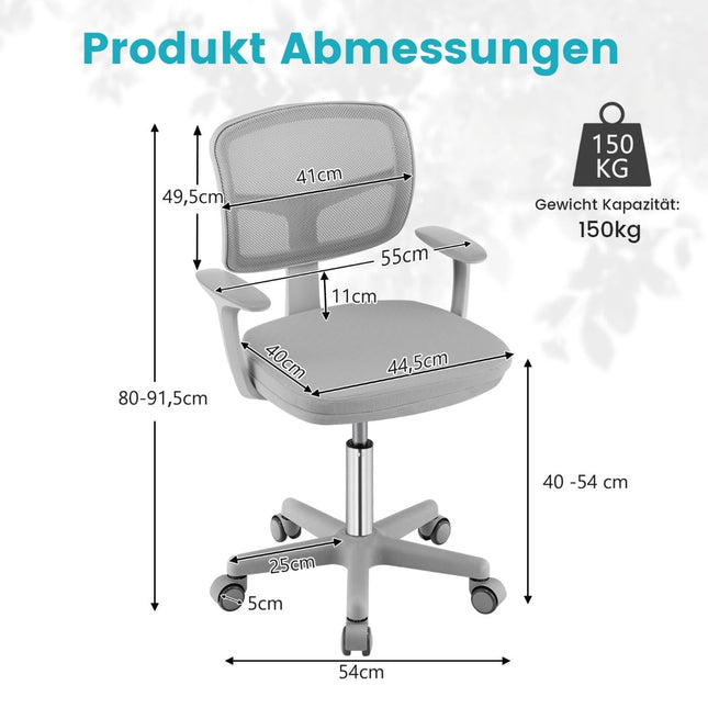 Verstellbarer Kinder-Schreibtischstuhl, 360° drehbar, ergonomisch, Grau