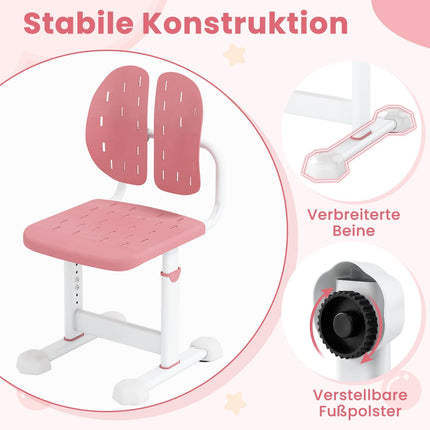 Nastavitelná dětská židle k psacímu stolu s dvojitým opěradlem, růžová
