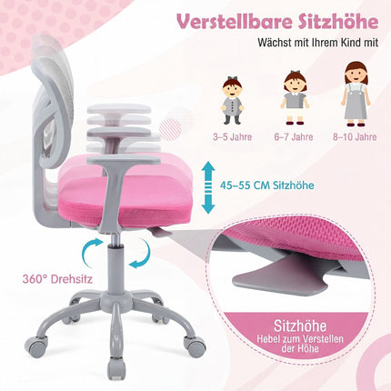 Verstelbare kinderbureaustoel met lendensteun – Roze