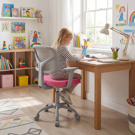 Verstelbare kinderbureaustoel met lendensteun – Roze