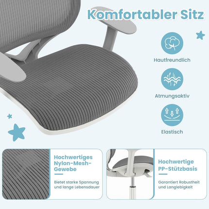 Verstellbarer Kinder-Schreibtischstuhl mit Sitzbremse, ergonomisch, Grau