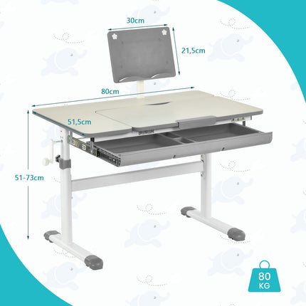 Adjustable Kids Desk Set with Tilted Tabletop, Grey