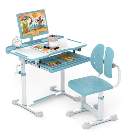 Verstellbares Kinder-Schreibtisch- und Stuhl-Set mit neigbarer Tischplatte, Blau