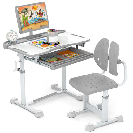 Adjustable Kids Desk and Chair Set with Tilt Top, Grey
