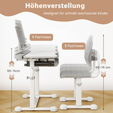 Adjustable Kids Desk and Chair Set with Tilt Top, Grey