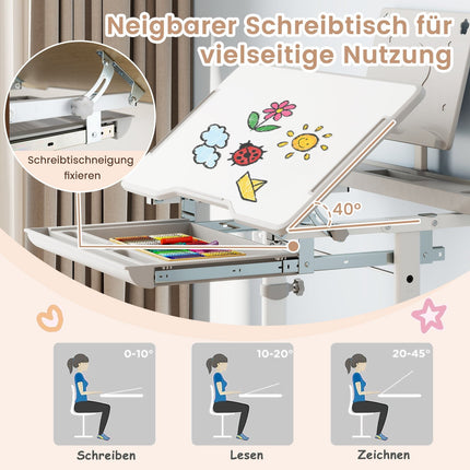Adjustable Kids Desk and Chair Set with Tilt Top, Grey