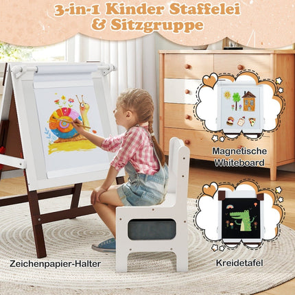 Verstellbare Kinderstaffelei und Stuhl-Set mit Kreidetafel und Whiteboard