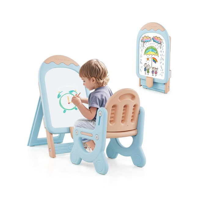Verstellbare Kinderstaffelei mit Stuhl, Whiteboard und Aufbewahrungsbox