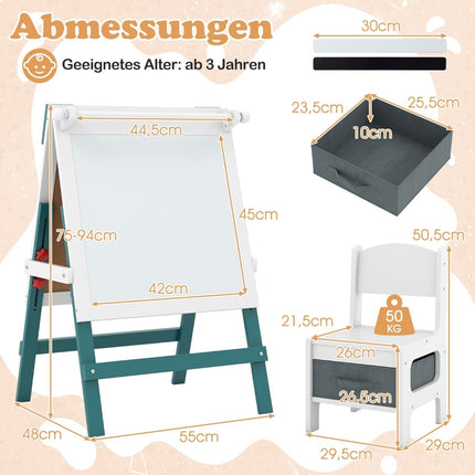 Verstellbare Kinderstaffelei mit Kreidetafel und Whiteboard-Set