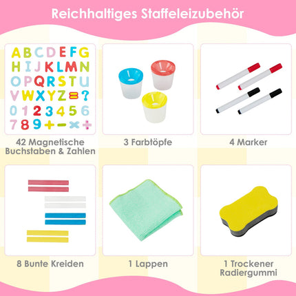 Verstellbare Kinderstaffelei mit Magnettafel und Zubehör