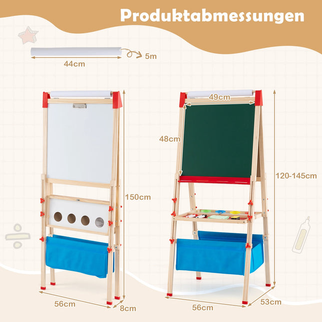 Verstellbare Kinderstaffelei mit Magnettafel und Kreidetafel