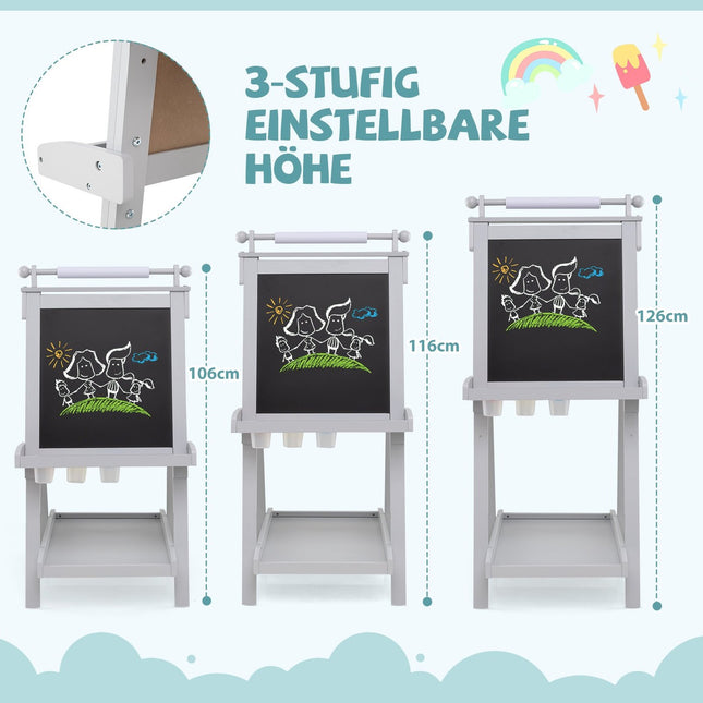 Verstellbare Kinderstaffelei mit Whiteboard und Magnettafel