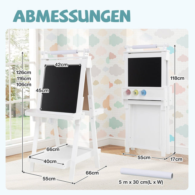 Verstellbare Kinderstaffelei mit Whiteboard & Magnettafel
