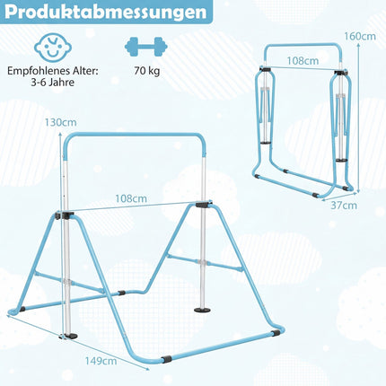 Adjustable Kids Gymnastics Bar, Foldable, 90-130 cm, Blue