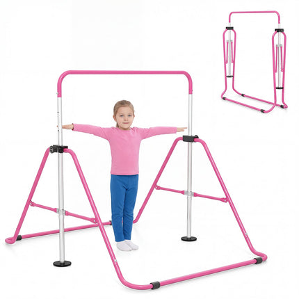 Adjustable Kids Gymnastics Bar, Foldable, 90-130 cm, Pink