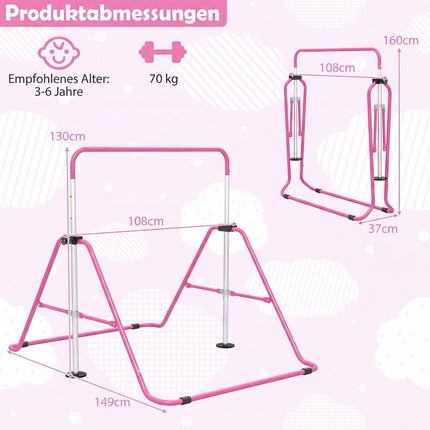 Adjustable Kids Gymnastics Bar, Foldable, 90-130 cm, Pink