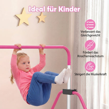 Adjustable Kids Gymnastics Bar, Foldable, 90-130 cm, Pink