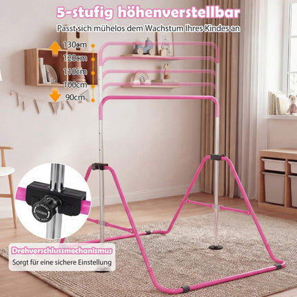 Adjustable Kids Gymnastics Bar, Foldable, 90-130 cm, Pink