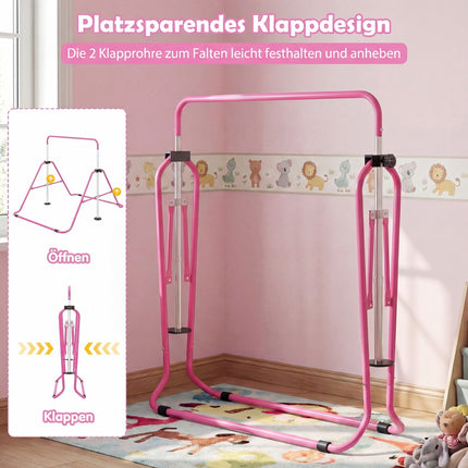 Adjustable Kids Gymnastics Bar, Foldable, 90-130 cm, Pink