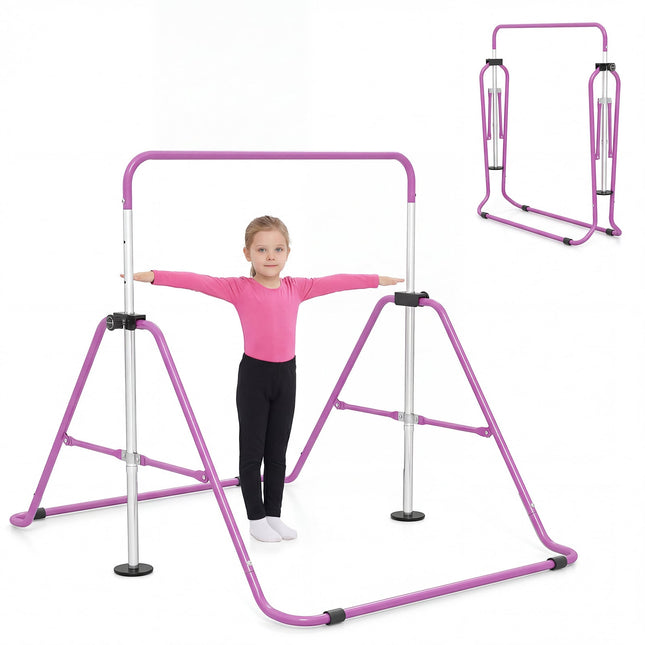 Adjustable Kids Gymnastics Bar, Foldable, 90-130 cm, Purple