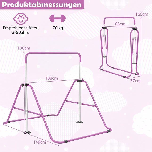 Adjustable Kids Gymnastics Bar, Foldable, 90-130 cm, Purple