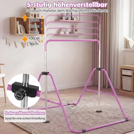Adjustable Kids Gymnastics Bar, Foldable, 90-130 cm, Purple