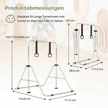 Verstellbares Kinder-Gymnastikreck mit Metallrahmen, Beige