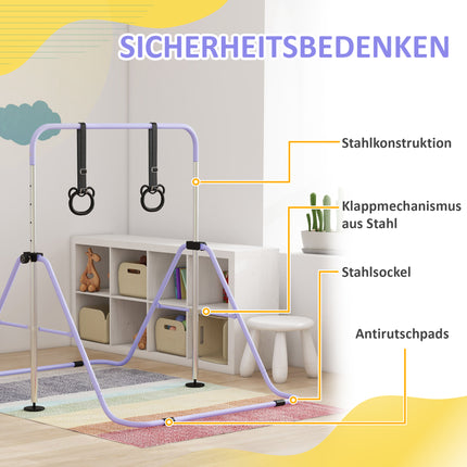 Verstellbares Kinder-Reck mit Ringen, klappbarer Stahlrahmen