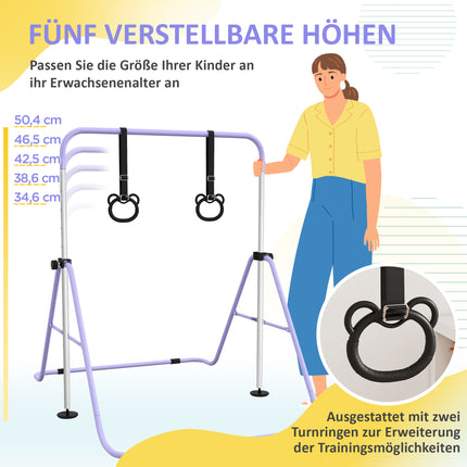 Verstellbares Kinder-Reck mit Ringen, klappbarer Stahlrahmen