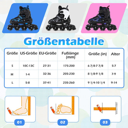 Adjustable Kids Inline Skates with Light-Up Wheels, EU 37-41