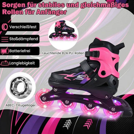 Verstellbare Kinder-Inlineskates mit Leuchtrollen, Pink