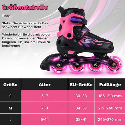 Verstellbare Kinder-Inlineskates mit Leuchtrollen, Pink